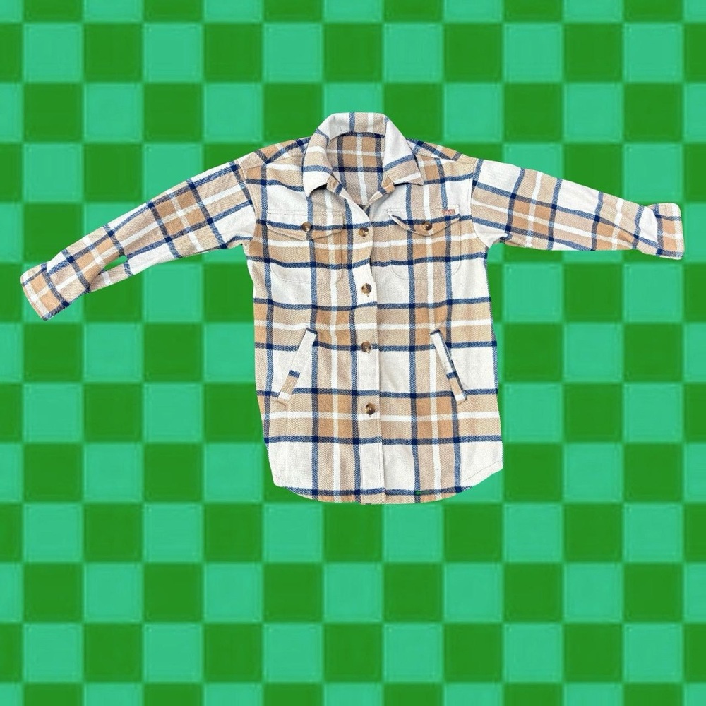 Dickies Tan and Blue Plaid Shirt Jacket - Picture 2 of 7